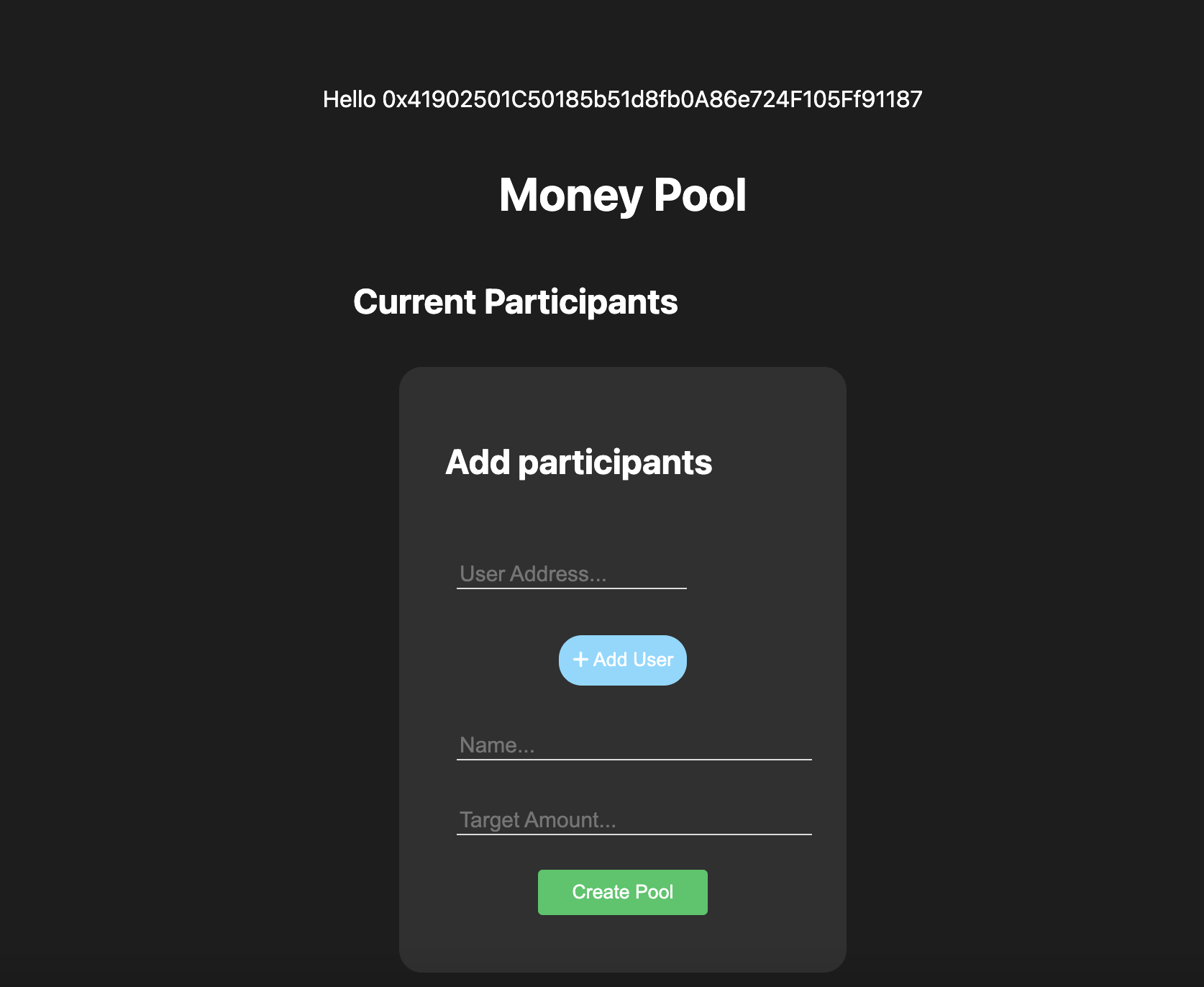 Ethereum Money Pool app screenshot